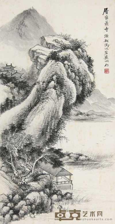 冯超然 层峦萧寺 立轴 90×48cm